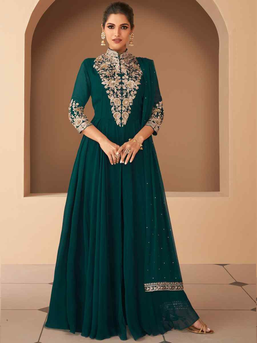 Green Heavy Georgette Embroidered Party Casual Ready Anarkali Salwar Kameez