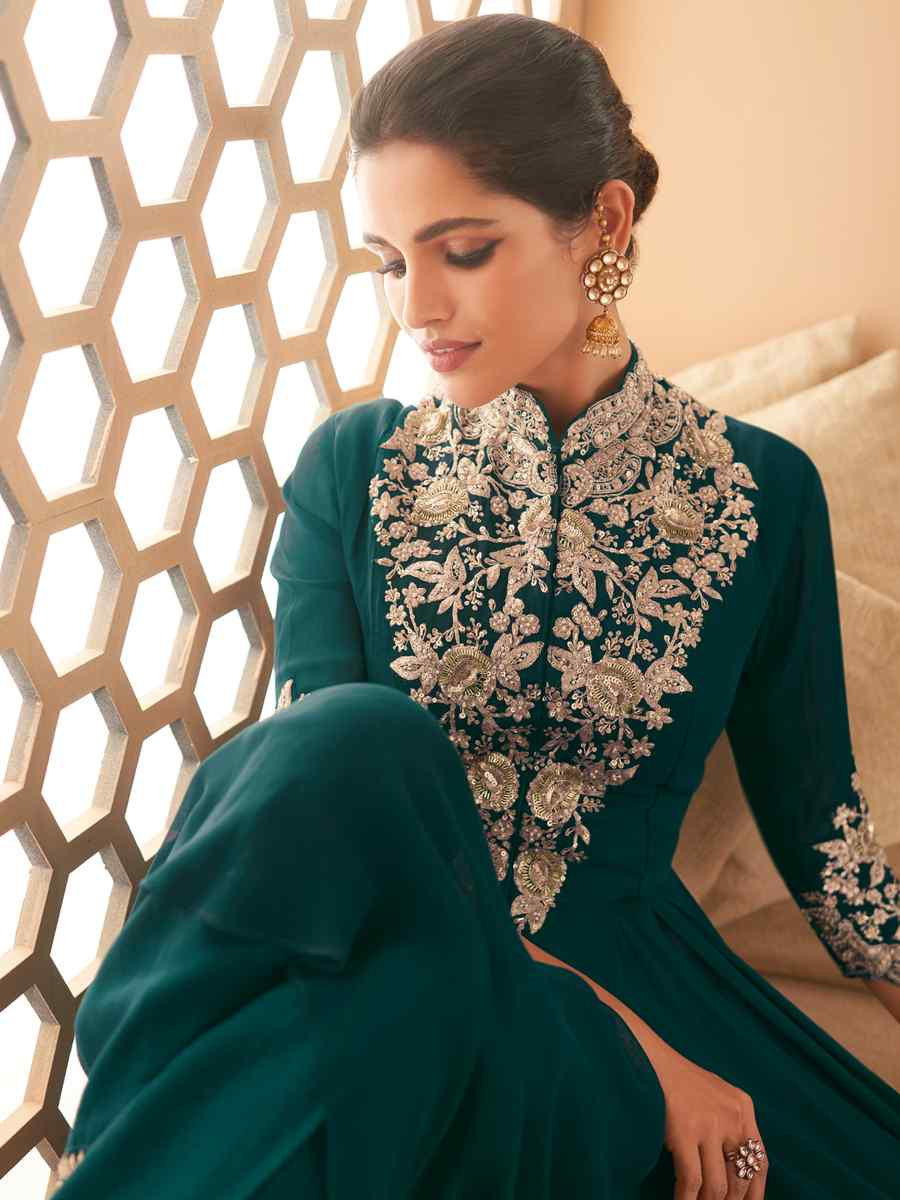 Green Heavy Georgette Embroidered Party Casual Ready Anarkali Salwar Kameez