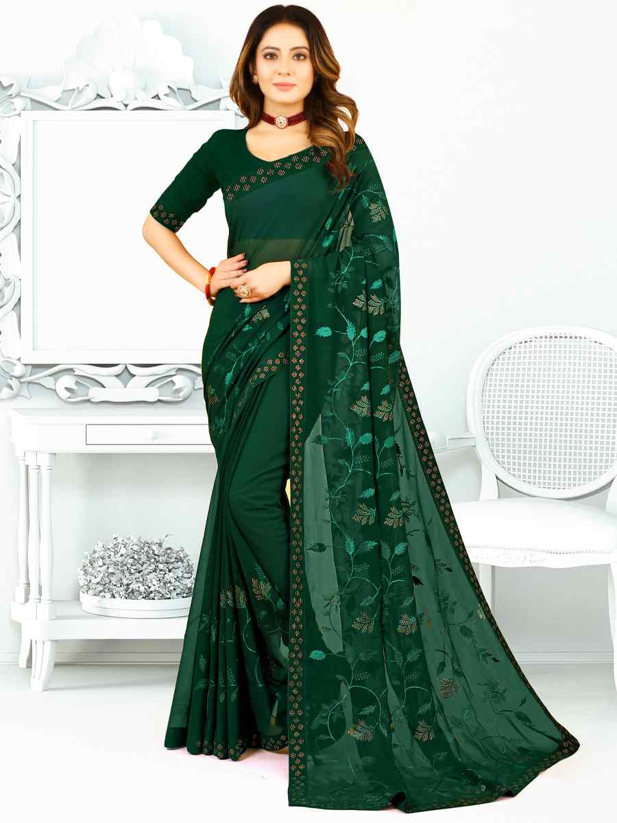 Green Heavy Georgette Embroidered Wedding Festival Classic Style Saree