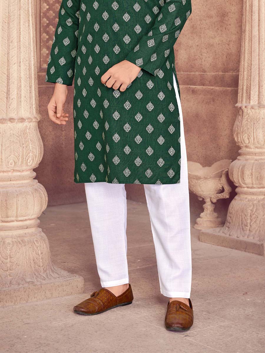 Green Heavy Magic Cotton Slub Woven Festival Casual Kurta