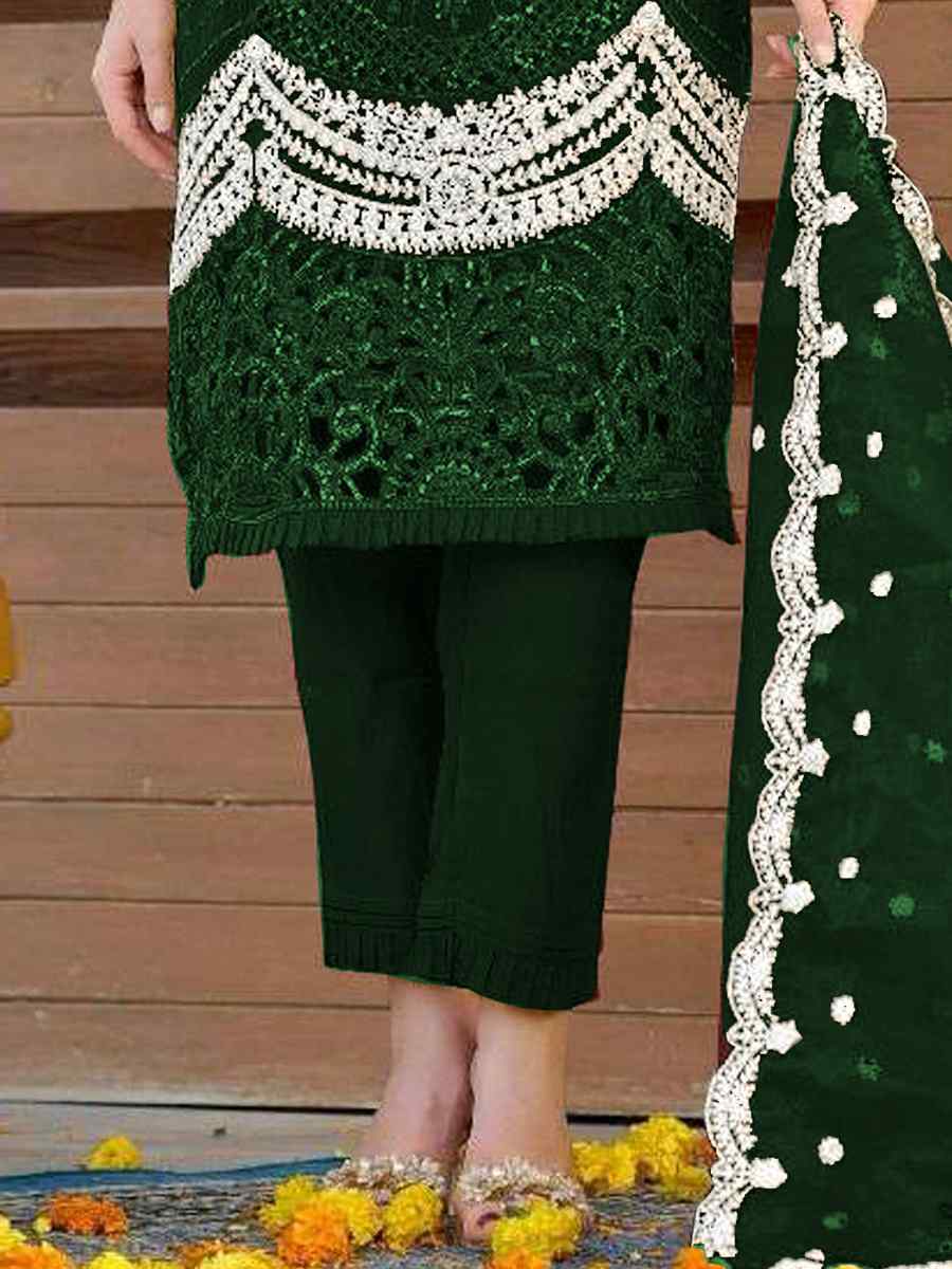 Green Heavy Organza Embroidered Festival Mehendi Pant Salwar Kameez