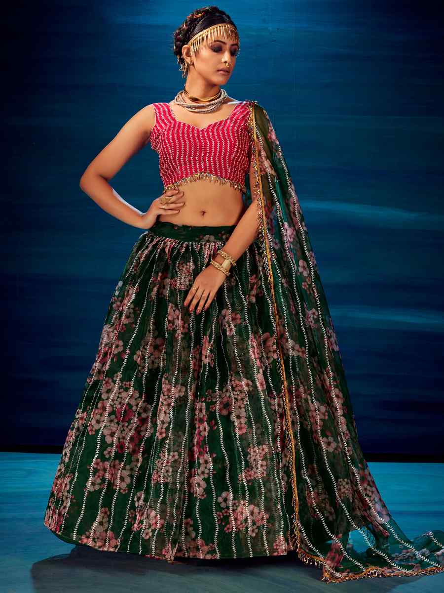 Green Heavy Organza Embroidered Festival Wedding Circular Lehenga Choli