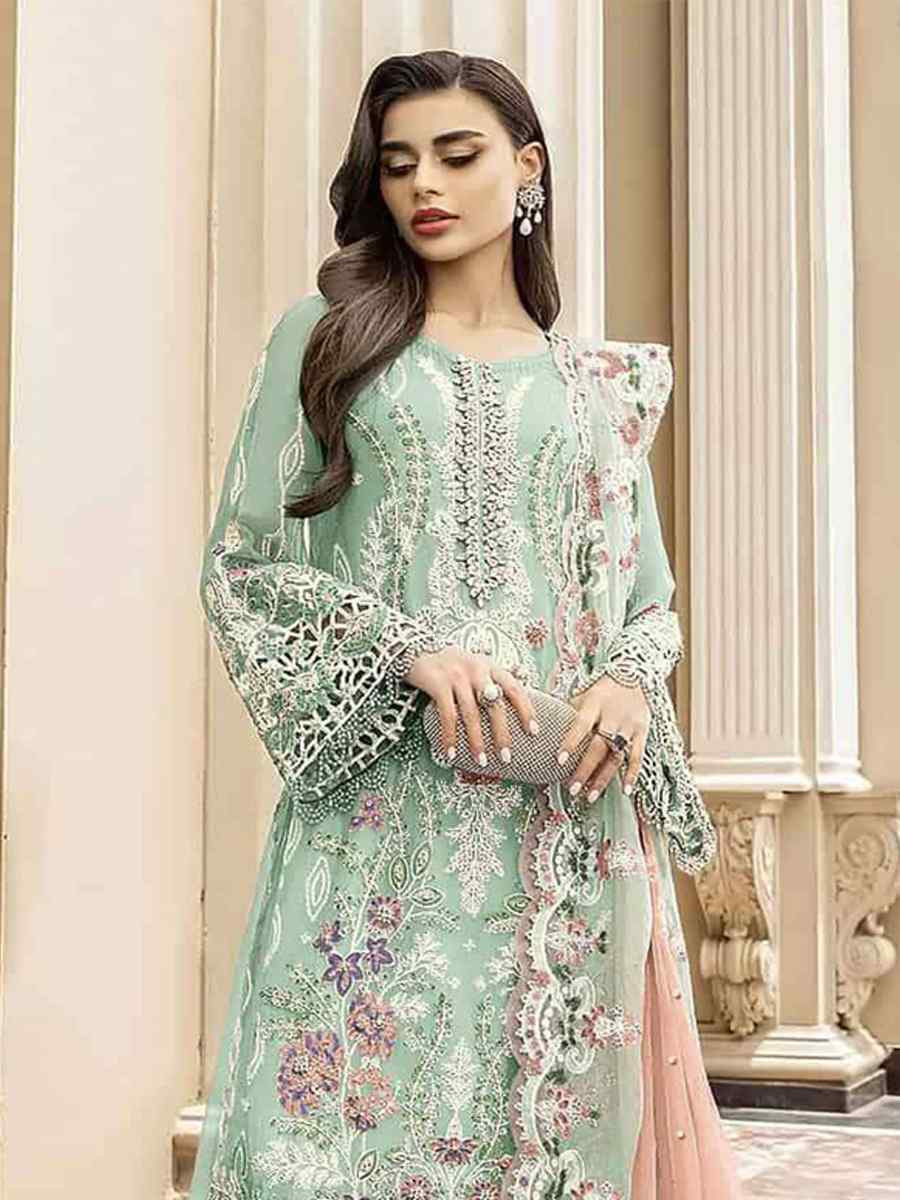 Green Heavy Orgenza Embroidered Festival Wedding Pant Salwar Kameez