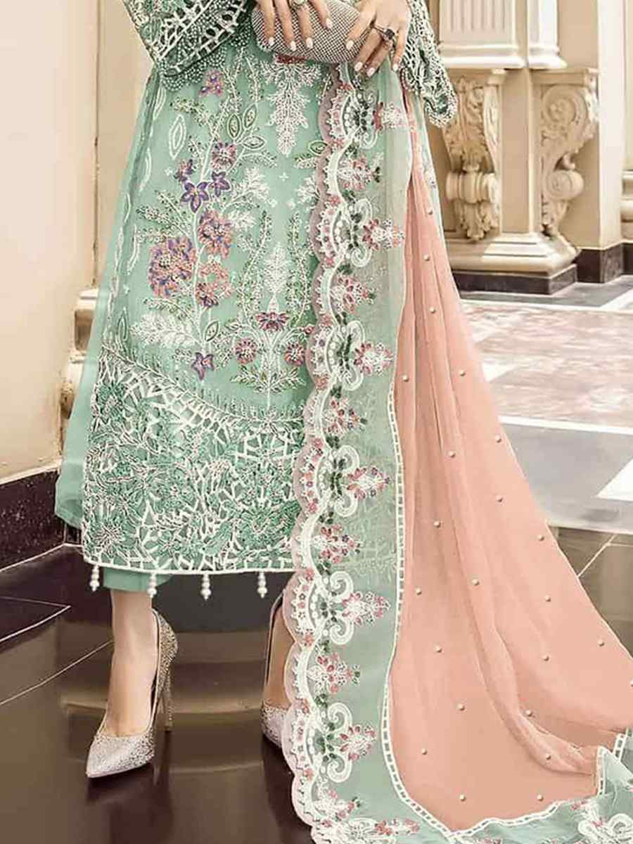 Green Heavy Orgenza Embroidered Festival Wedding Pant Salwar Kameez