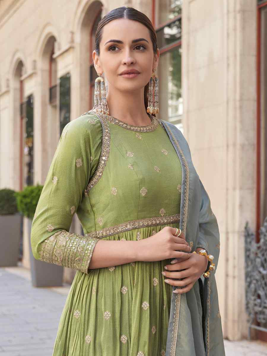 Green Heavy Real Simar Embroidered Festival Casual Ready Sharara Pant Salwar Kameez