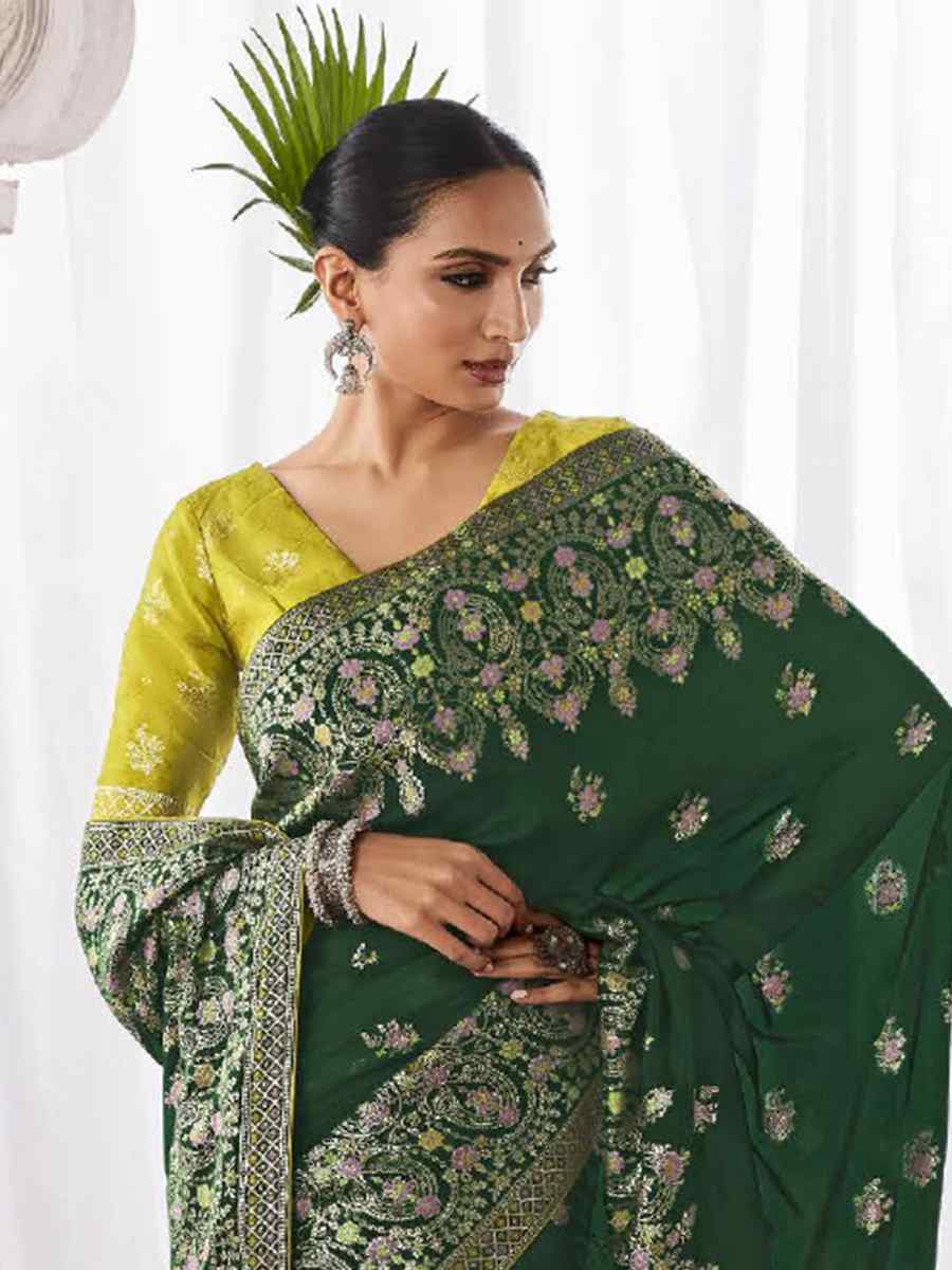 Green Kora Silk Handwoven Wedding Festival Heavy Border Saree