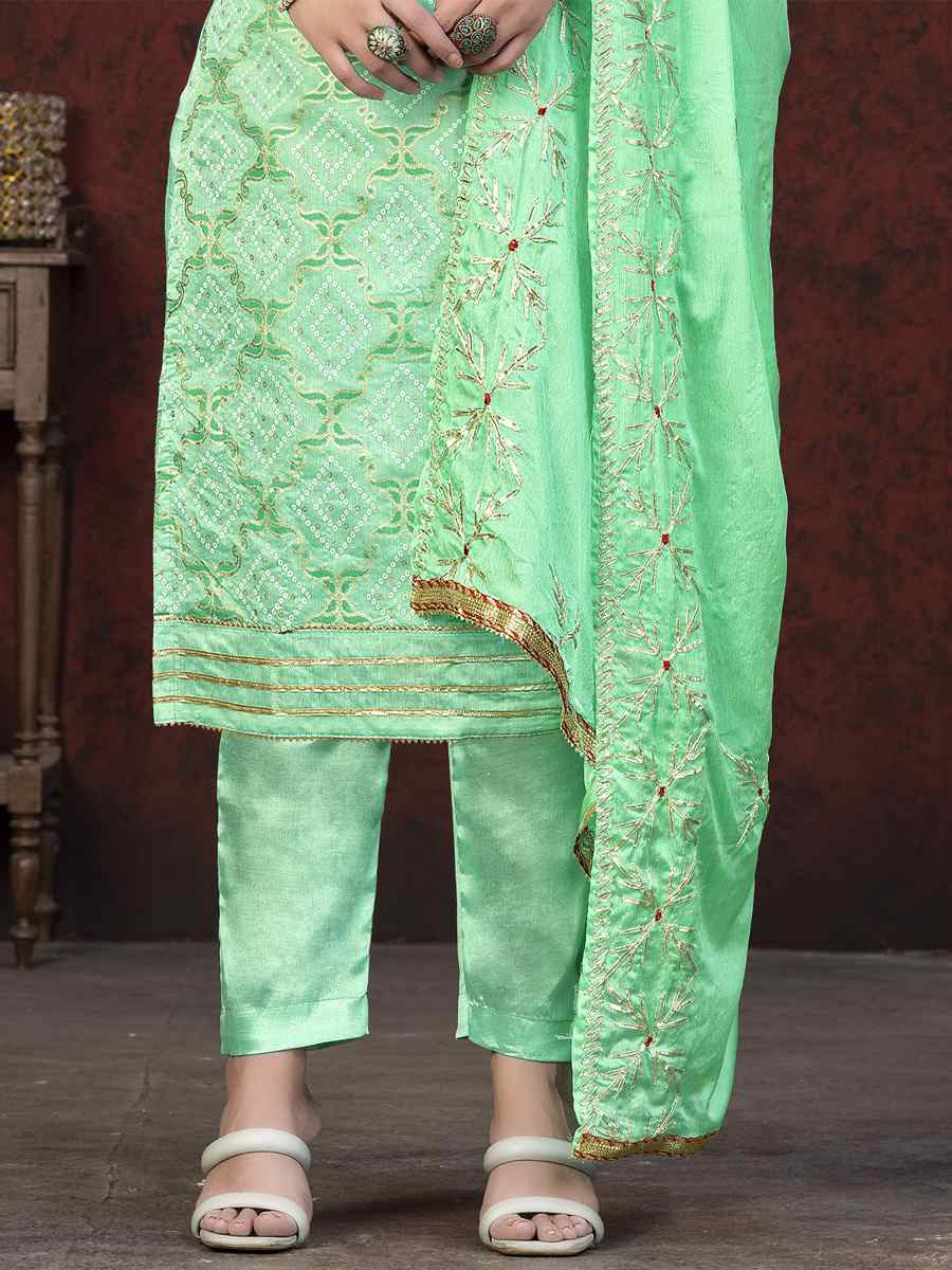 Green Modal Cotton Embroidered Casual Festival Pant Salwar Kameez