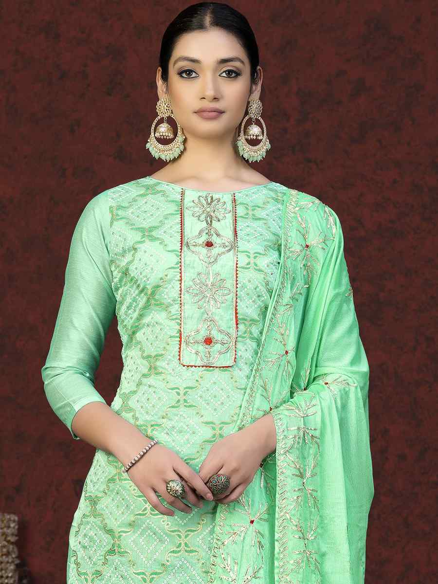 Green Modal Cotton Embroidered Casual Festival Pant Salwar Kameez