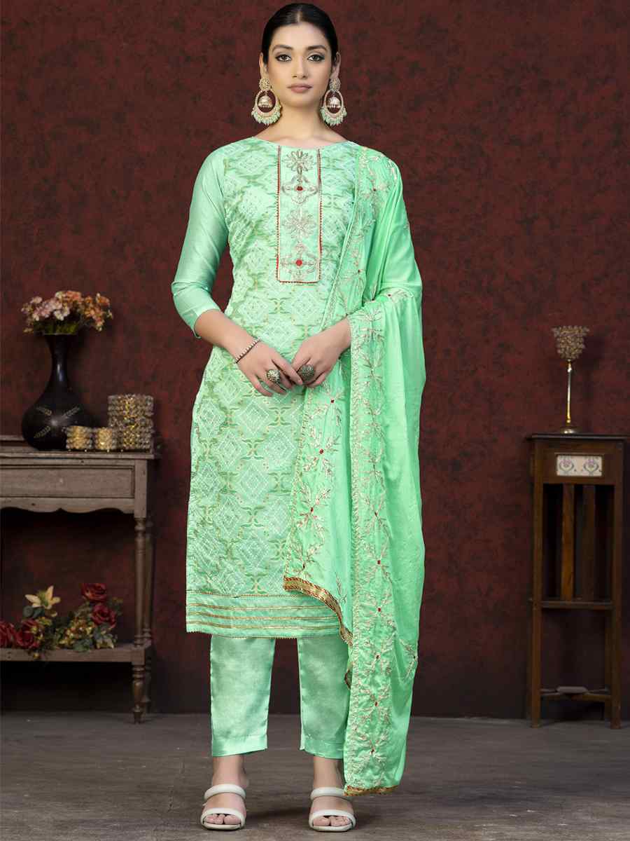 Green Modal Cotton Embroidered Casual Festival Pant Salwar Kameez