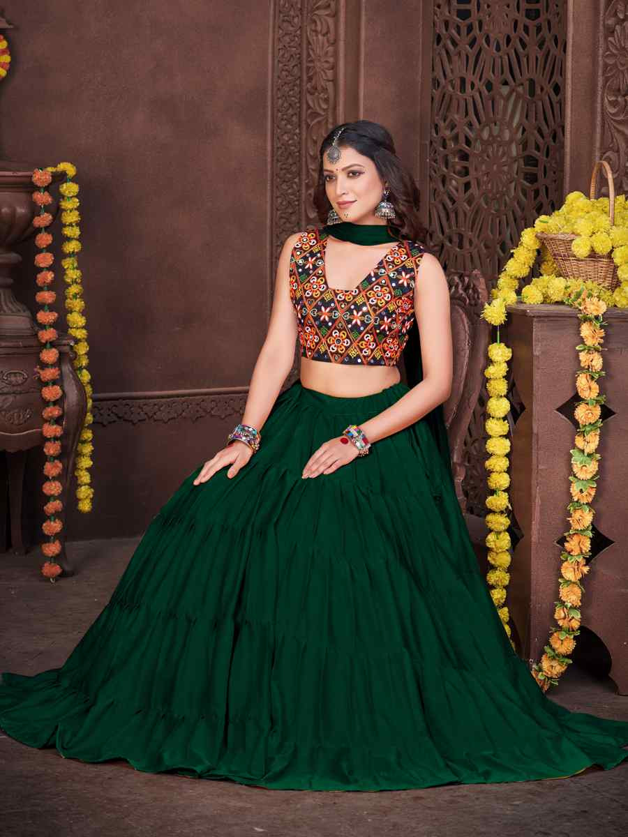 Green Mono Silk Embroidered Festival Mehendi Traditional Lehenga Choli