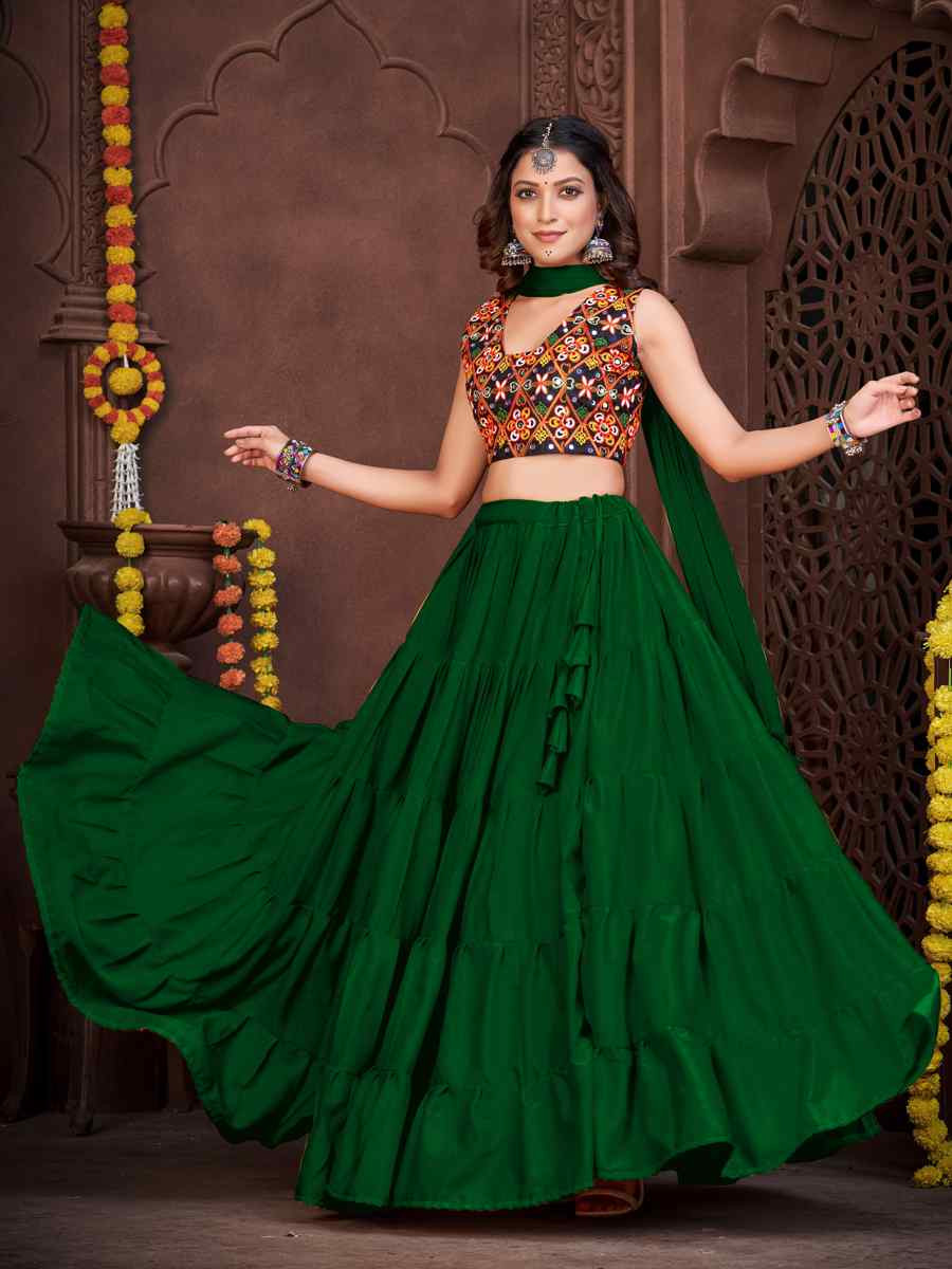 Green Mono Silk Embroidered Festival Mehendi Traditional Lehenga Choli