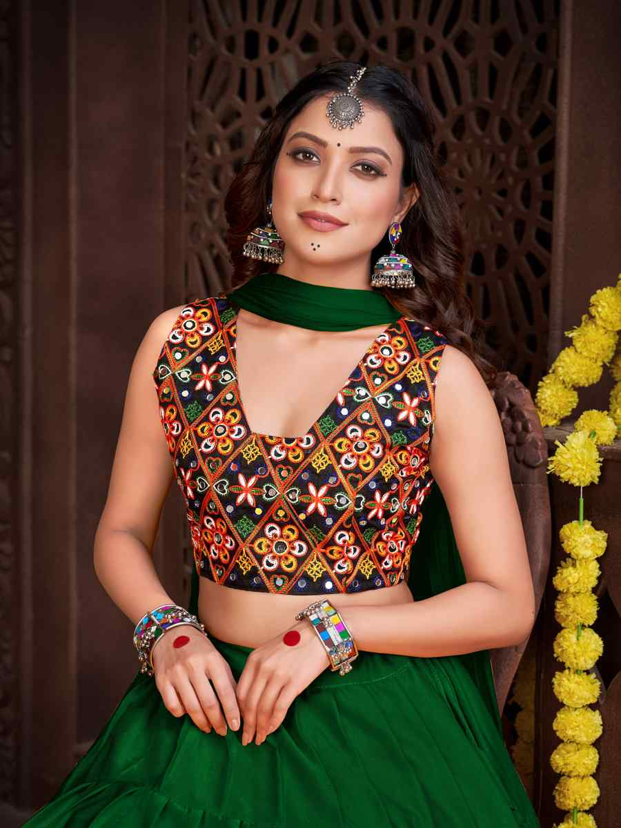 Green Mono Silk Embroidered Festival Mehendi Traditional Lehenga Choli