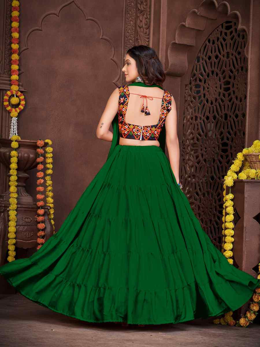 Green Mono Silk Embroidered Festival Mehendi Traditional Lehenga Choli