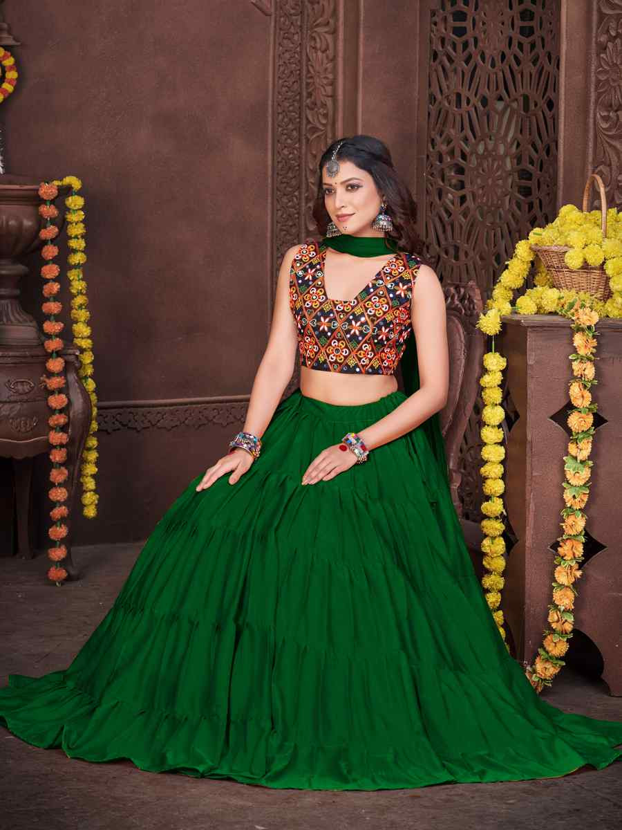 Green Mono Silk Embroidered Festival Mehendi Traditional Lehenga Choli