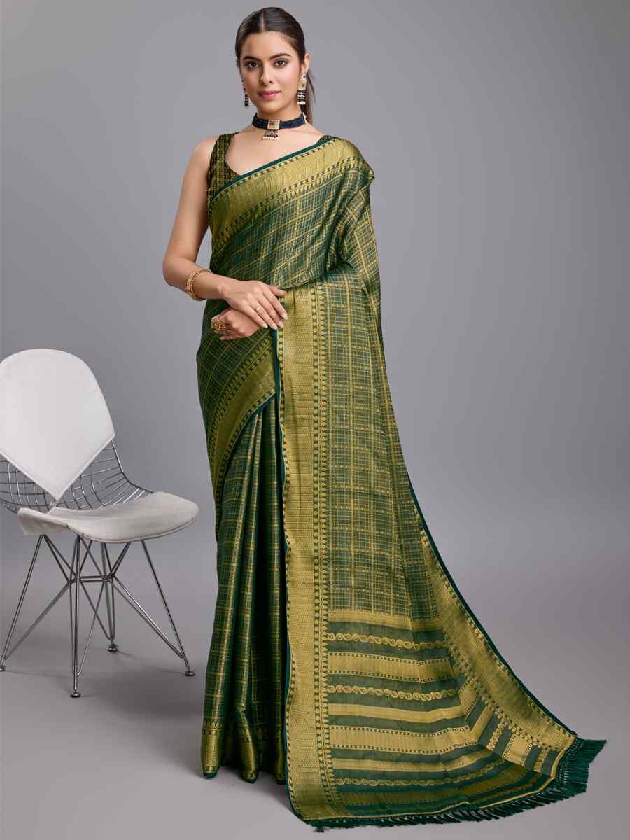 Green Mysore Brocade Handwoven Festival Wedding Heavy Border Saree