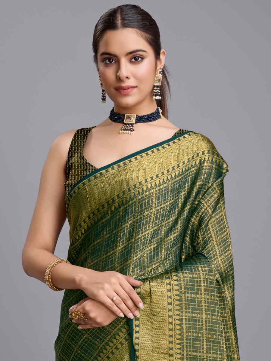 Green Mysore Brocade Handwoven Festival Wedding Heavy Border Saree