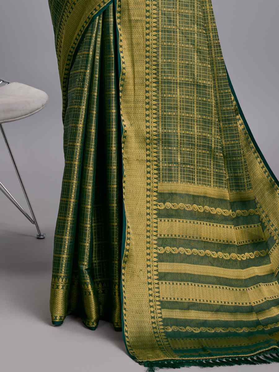 Green Mysore Brocade Handwoven Festival Wedding Heavy Border Saree