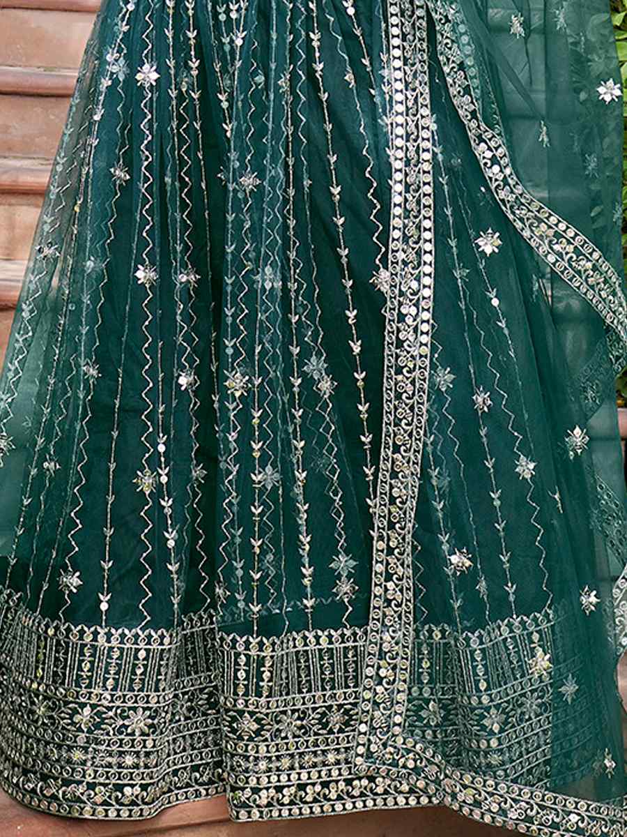 Green Net Embroidered Bridesmaid Wedding Heavy Border Lehenga Choli