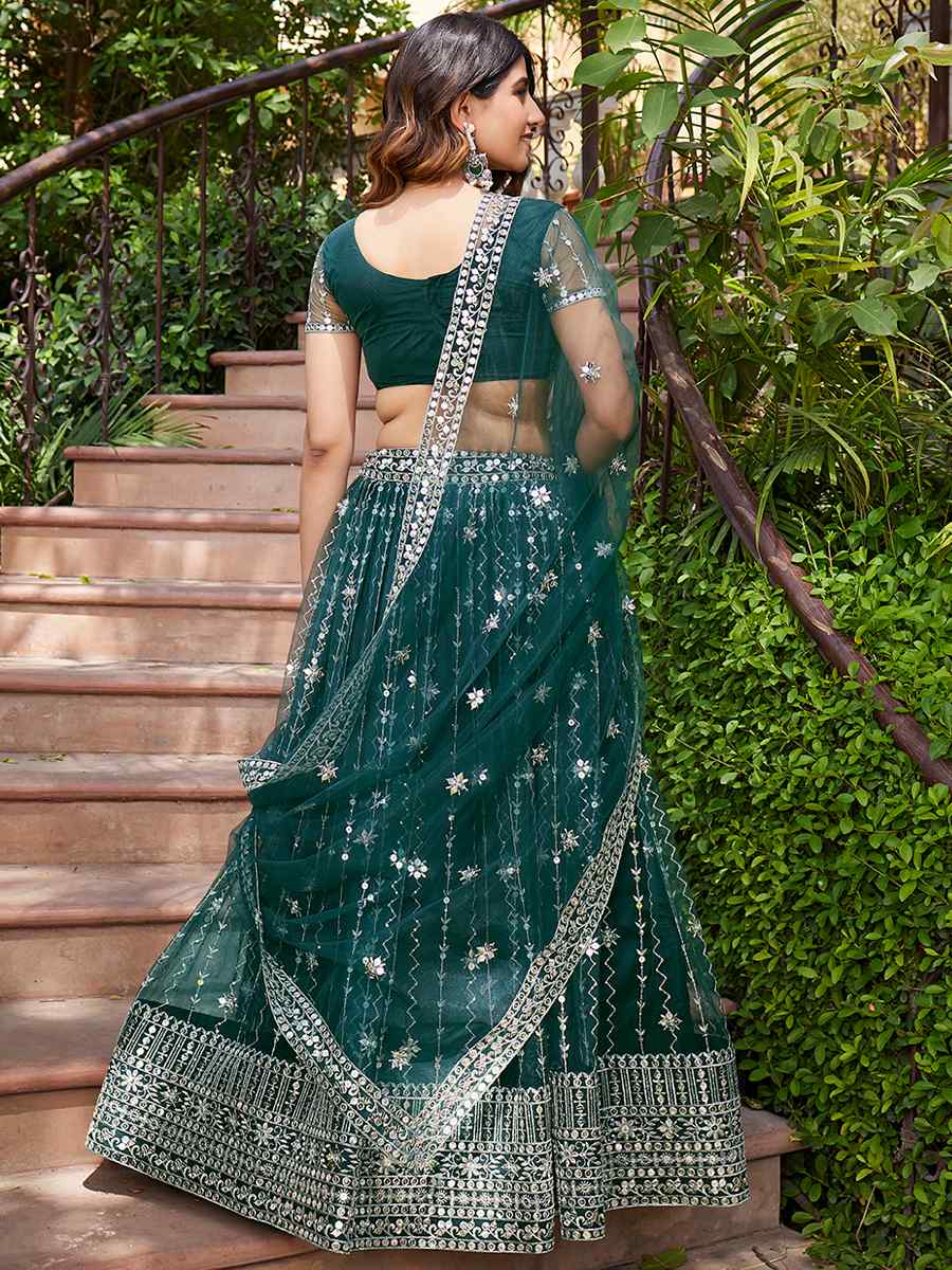 Green Net Embroidered Bridesmaid Wedding Heavy Border Lehenga Choli