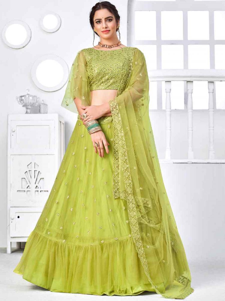 Buy Parrot Green Exclusive Silk Designer Readymade Lehenga Choli | Designer Lehenga  Choli