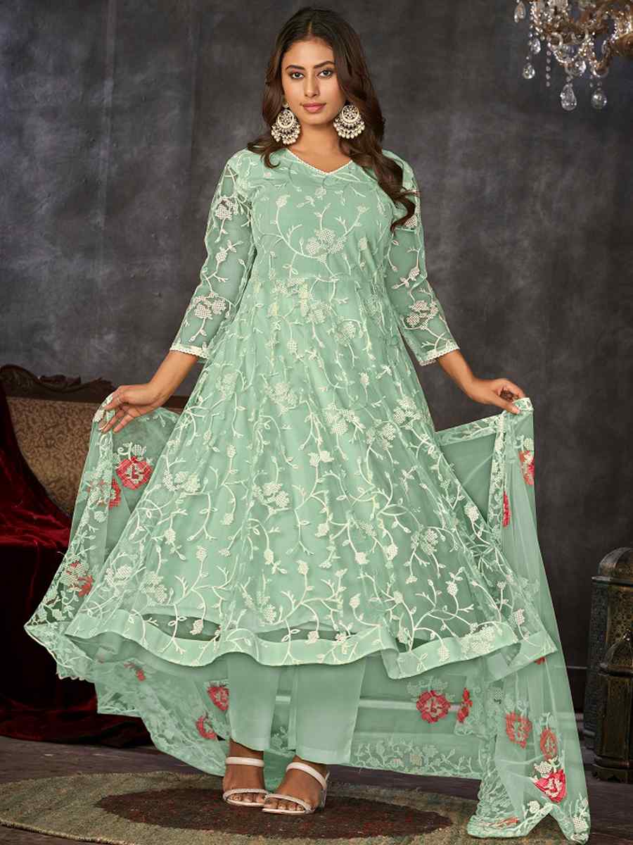 Green Net Embroidered Festival Wedding Anarkali Salwar Kameez