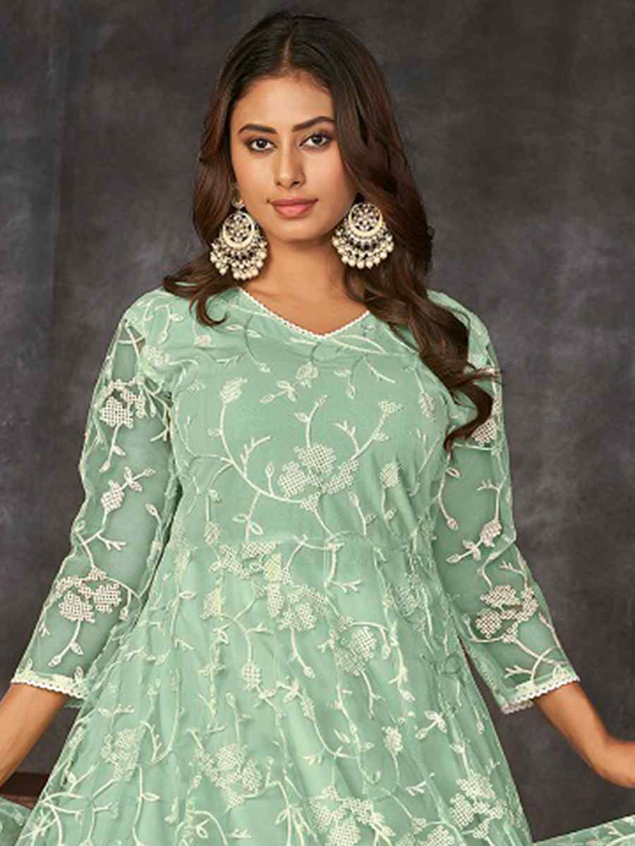 Green Net Embroidered Festival Wedding Anarkali Salwar Kameez