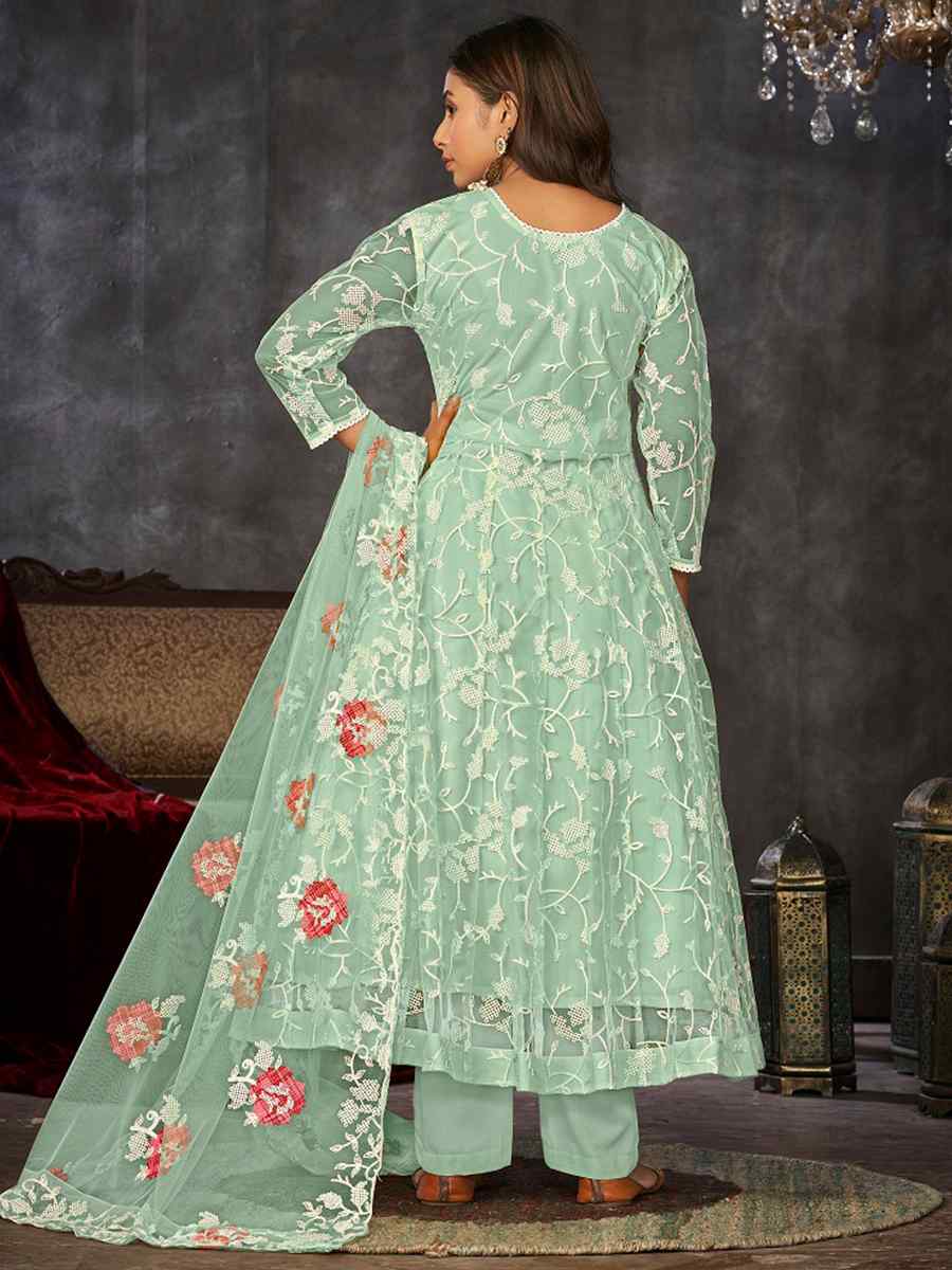 Green Net Embroidered Festival Wedding Anarkali Salwar Kameez