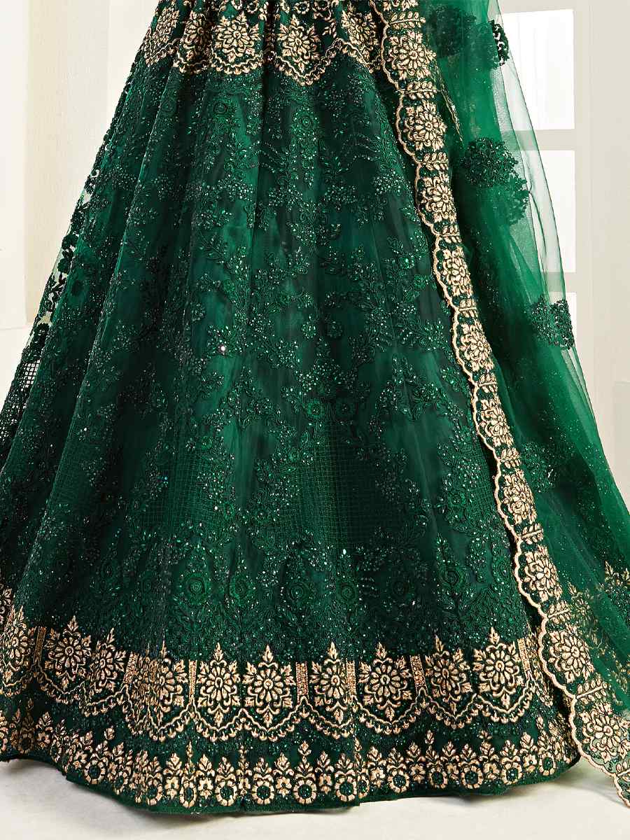 Green Net Silk Embroidered Bridesmaid Wedding Heavy Border Lehenga Choli