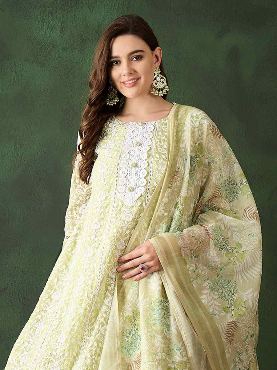 Green Organza Embroidered Festival Casual Pant Salwar Kameez