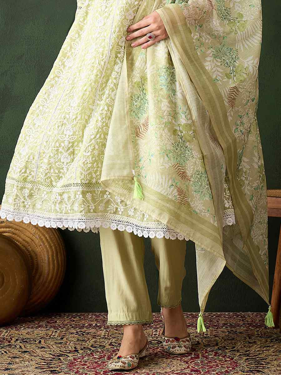 Green Organza Embroidered Festival Casual Pant Salwar Kameez