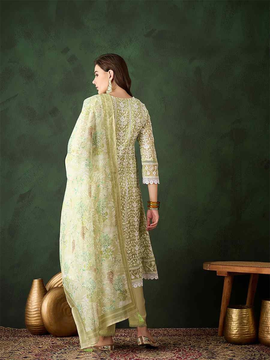 Green Organza Embroidered Festival Casual Pant Salwar Kameez