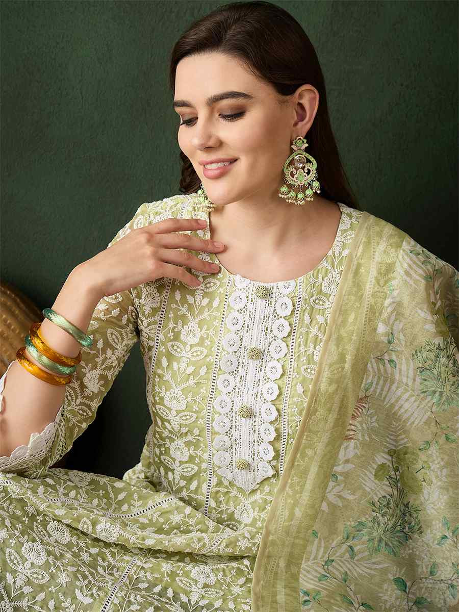 Green Organza Embroidered Festival Casual Pant Salwar Kameez