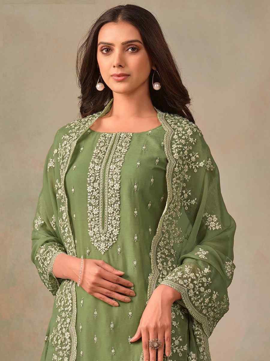 Green Organza Embroidered Festival Wedding Pant Salwar Kameez