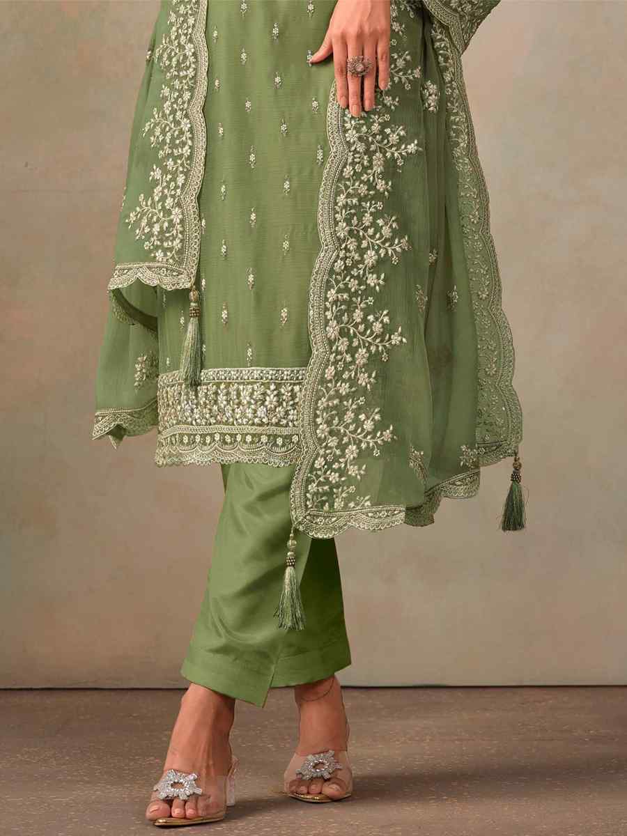 Green Organza Embroidered Festival Wedding Pant Salwar Kameez