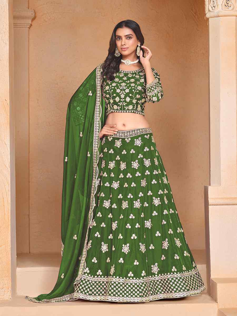 Green Organza Embroidered Wedding Bridesmaid Heavy Border Lehenga Choli