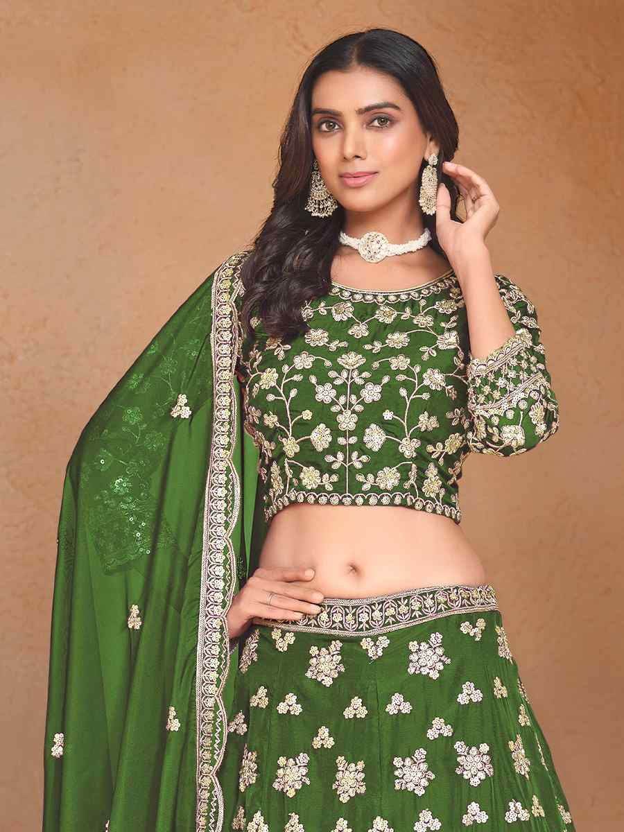 Green Organza Embroidered Wedding Bridesmaid Heavy Border Lehenga Choli