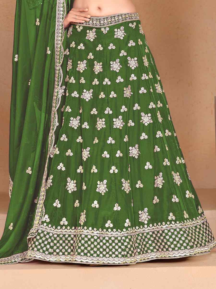 Green Organza Embroidered Wedding Bridesmaid Heavy Border Lehenga Choli