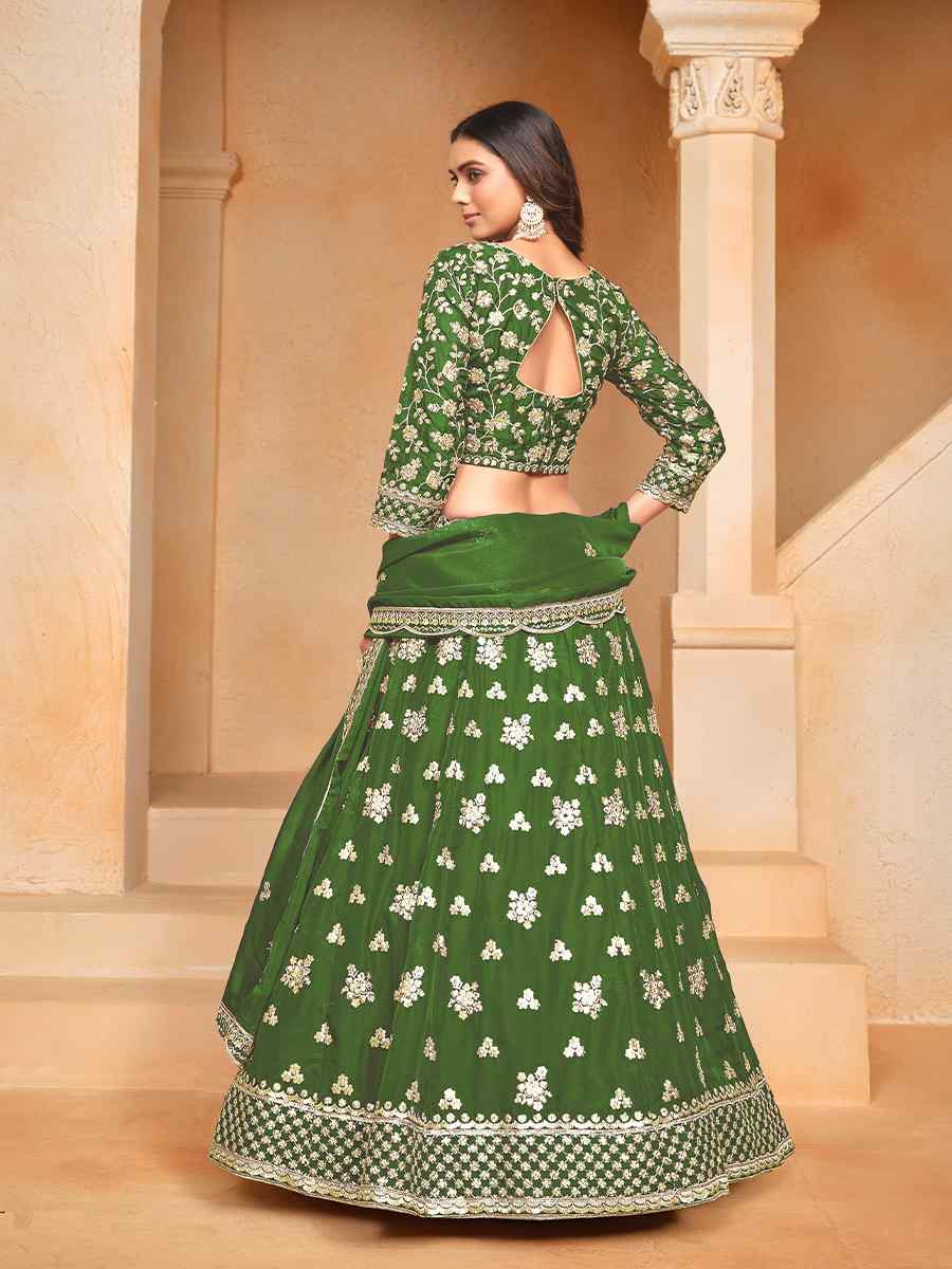 Green Organza Embroidered Wedding Bridesmaid Heavy Border Lehenga Choli