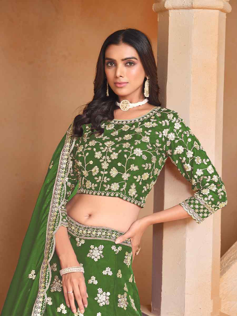 Green Organza Embroidered Wedding Bridesmaid Heavy Border Lehenga Choli