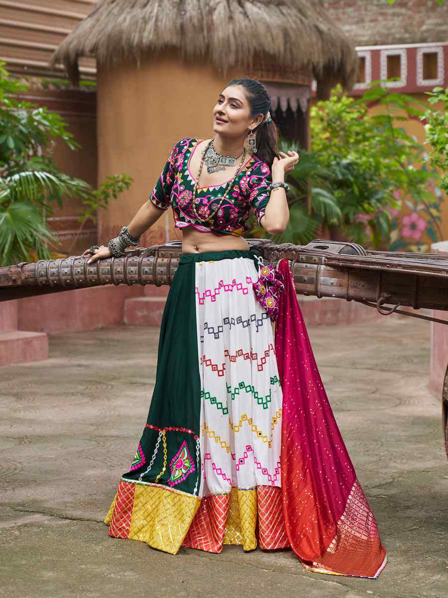 Green Organza Rayon Embroidered Festival Festival Traditional Lehenga Choli