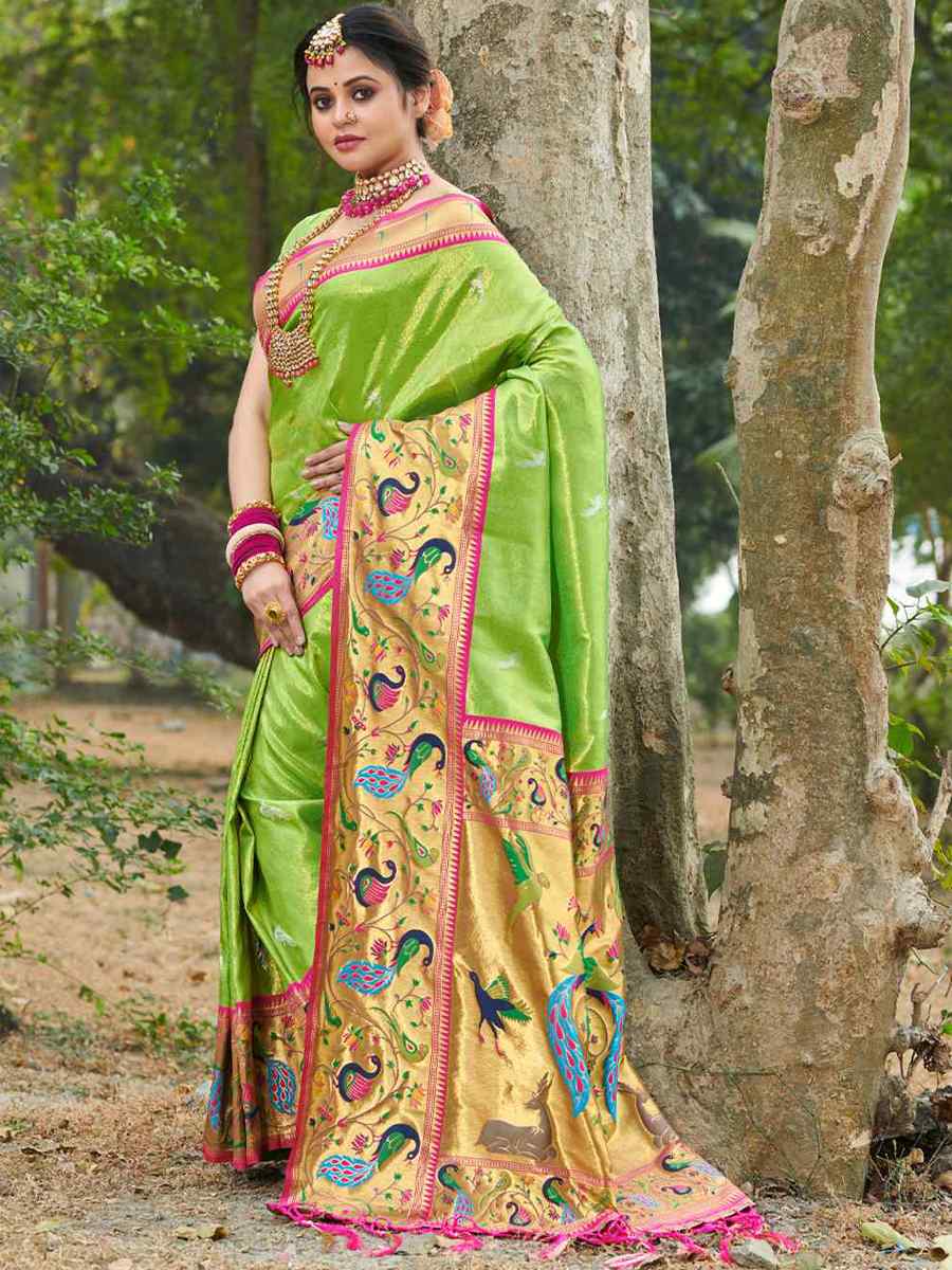 Green Paithani Silk Handwoven Wedding Festival Heavy Border Saree