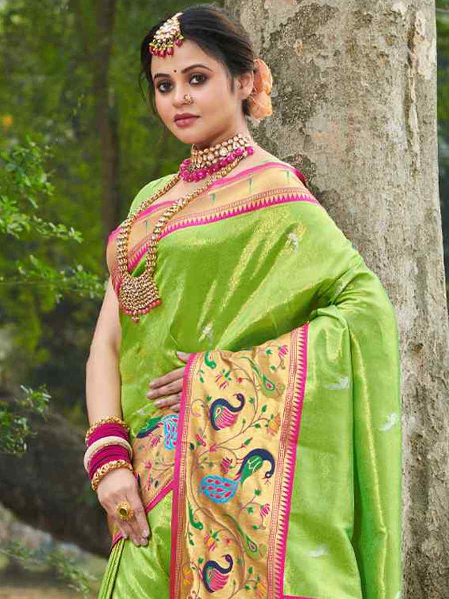 Green Paithani Silk Handwoven Wedding Festival Heavy Border Saree