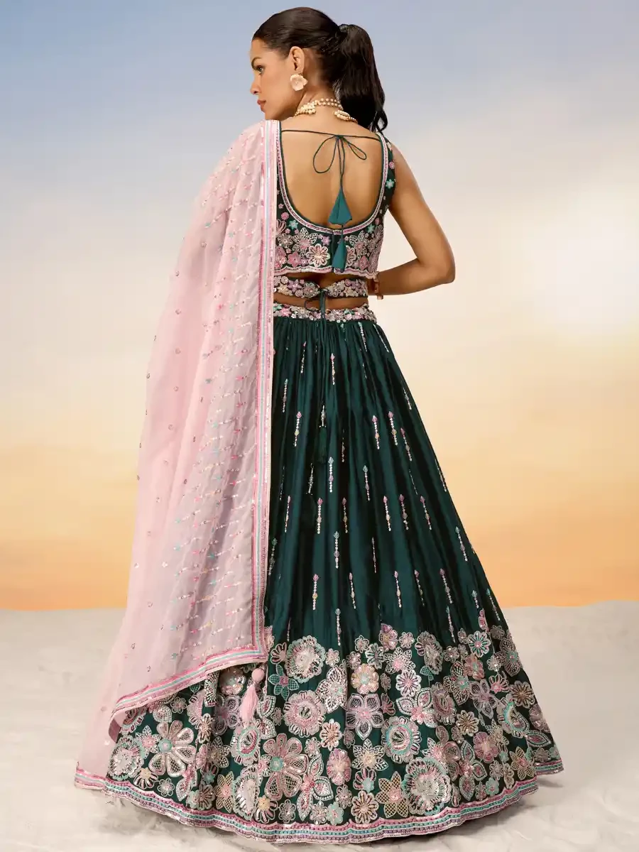 Green Poly Georgette Embroidery Reception Party Wear Heavy Border Lehenga Choli