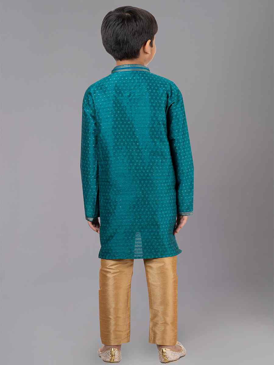 Green Polyester Cotton  Embroidered Festival Traditional Kurta Pyjama Boys Wear