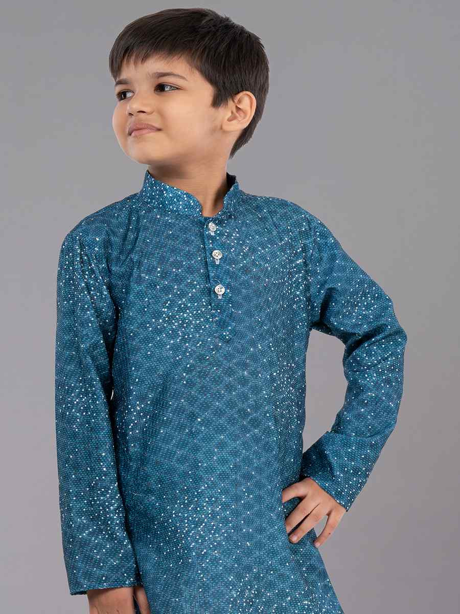 Green Polyester Mono Embroidered Festival Traditional Kurta Pyjama Boys Wear