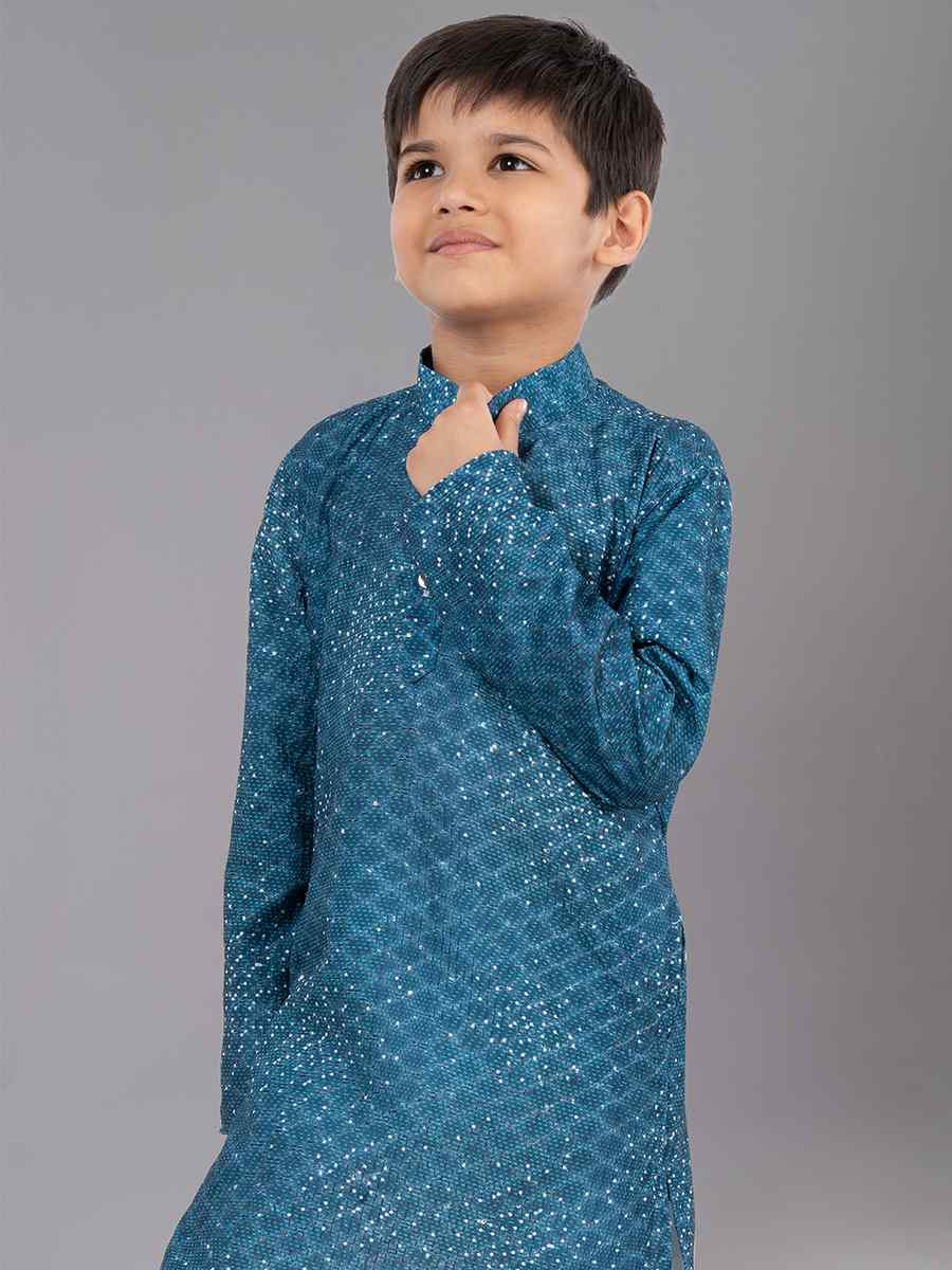 Green Polyester Mono Embroidered Festival Traditional Kurta Pyjama Boys Wear