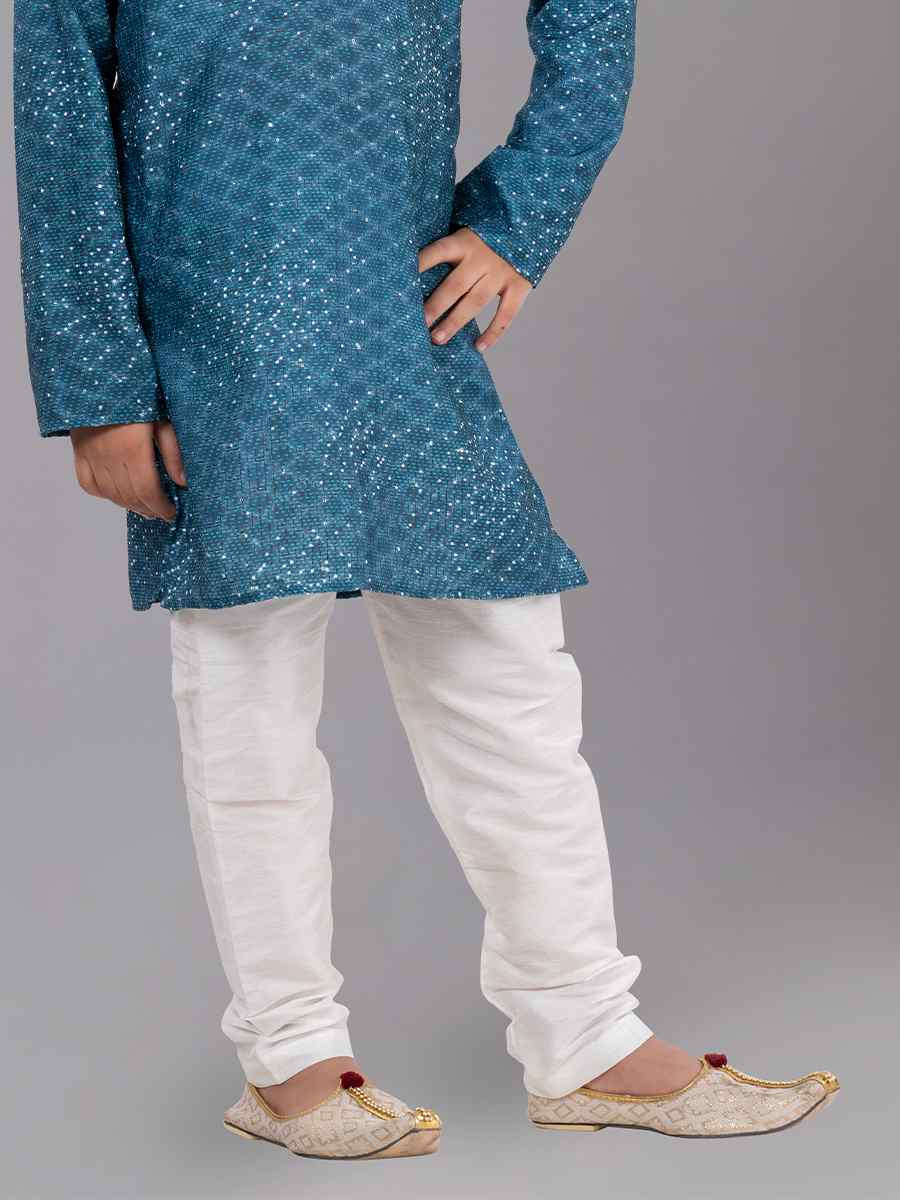 Green Polyester Mono Embroidered Festival Traditional Kurta Pyjama Boys Wear