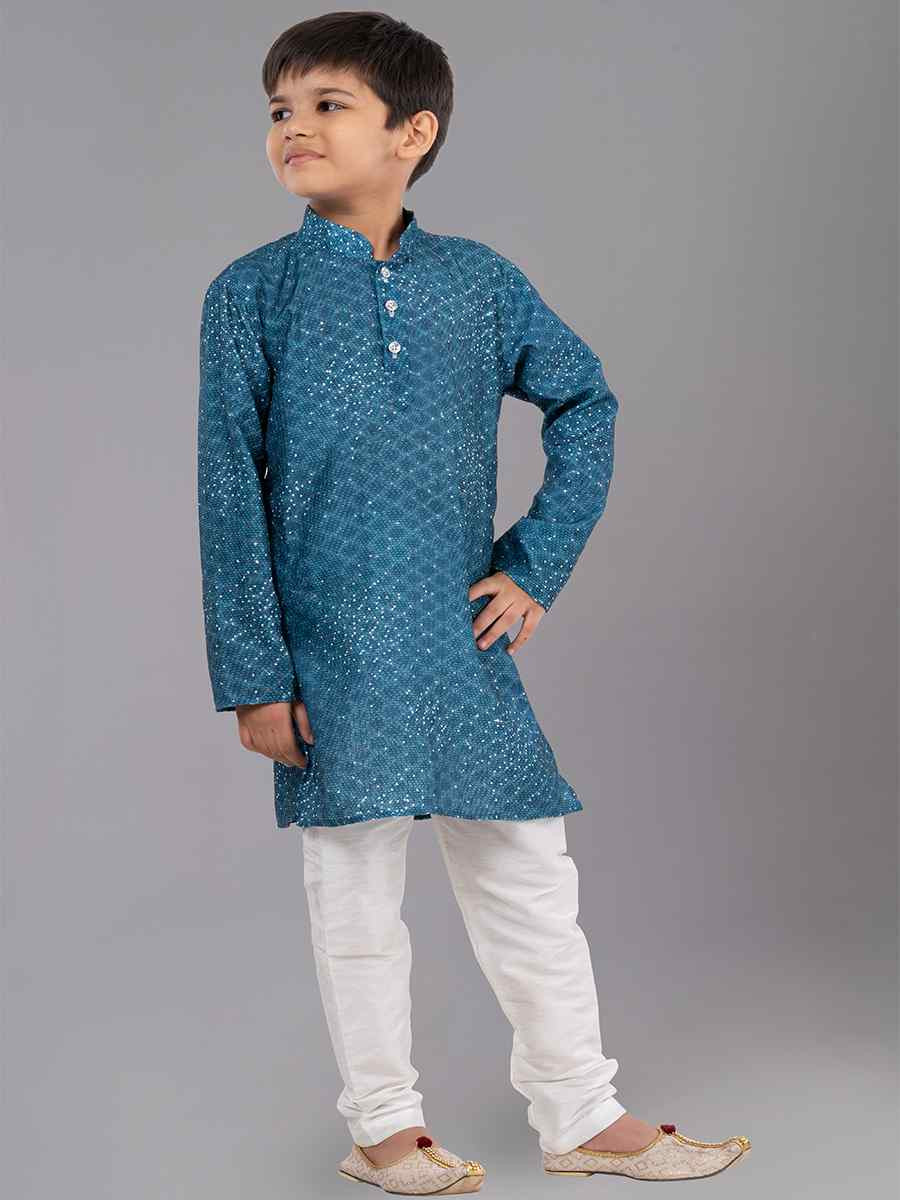 Green Polyester Mono Embroidered Festival Traditional Kurta Pyjama Boys Wear