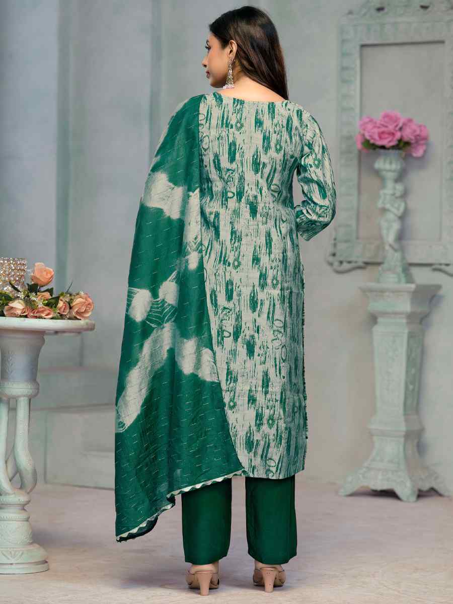 Green Premium Roman Cotton Embroidered Festival Casual Ready Pant Salwar Kameez