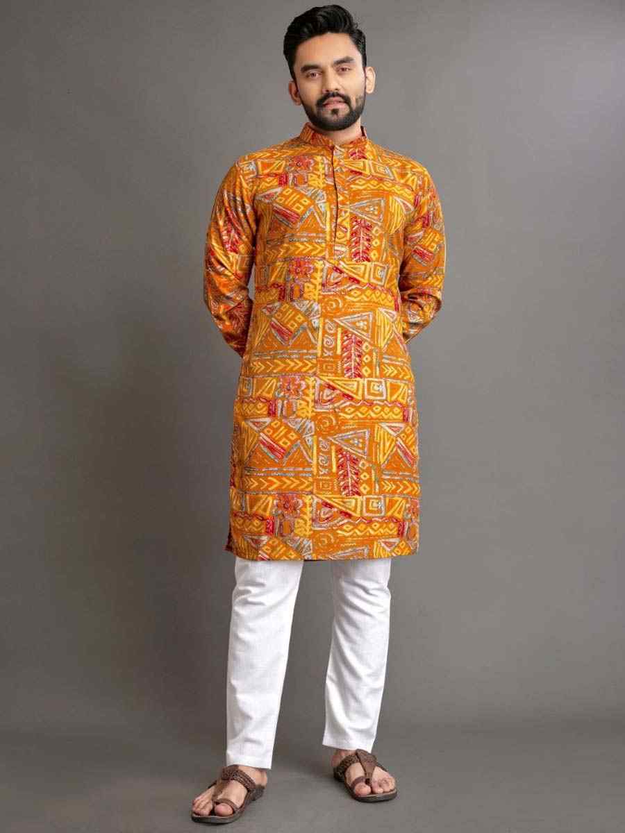 Green Premium Soft Cotton Printed Festival Casual Kurta